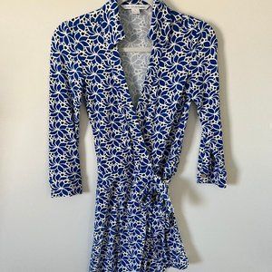 Diane Von Furstenberg Celeste Romper, sz 0, blue floral. DVF